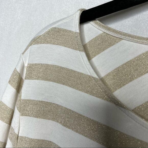 CHICO’S / white gold sparkle striped tunic top / 2 (large) - Picture 6 of 8
